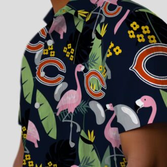 Chicago Bears Tropical Beach Hawaiian Shirt, Flamingo Leaves Blue Aloha Shirt for NFL Fans