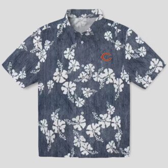 Chicago Bears Tropical Blue Hawaiian Shirt - Hibiscus Cluster Print
