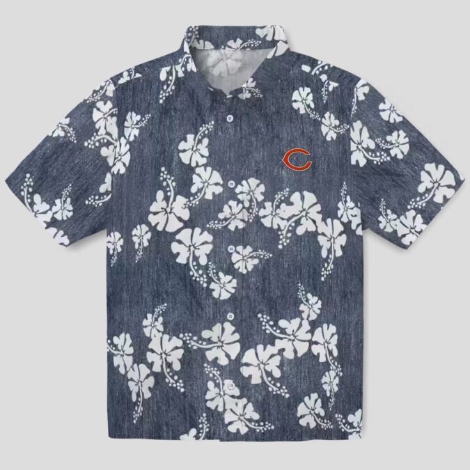 Chicago Bears Tropical Blue Hawaiian Shirt - Hibiscus Cluster Print