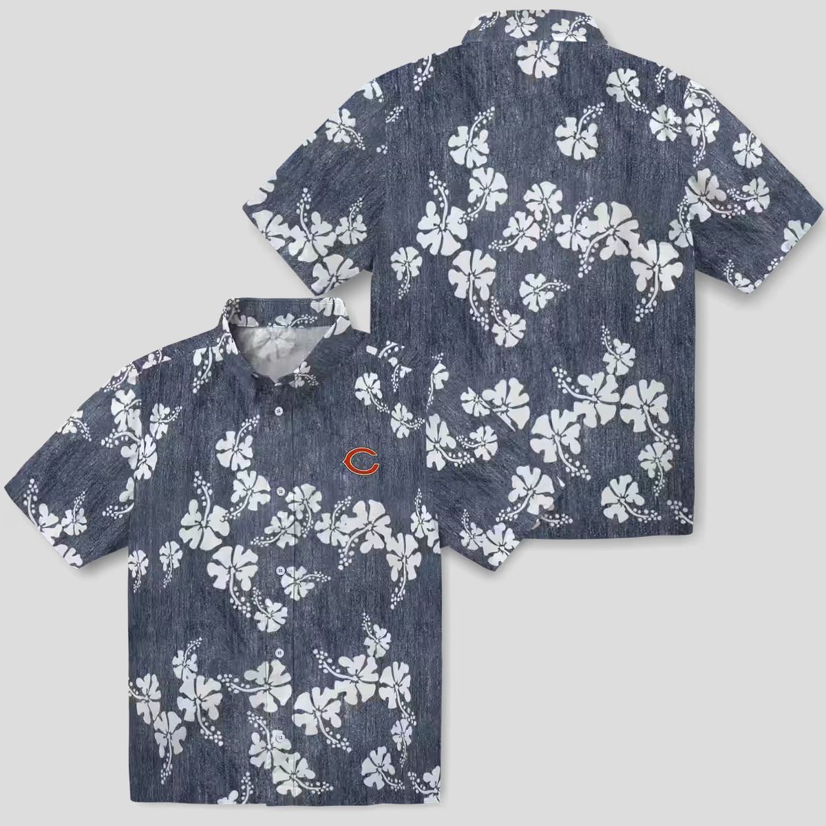 Chicago Bears Tropical Blue Hawaiian Shirt - Hibiscus Cluster Print