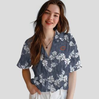 Chicago Bears Tropical Blue Hawaiian Shirt - Hibiscus Cluster Print