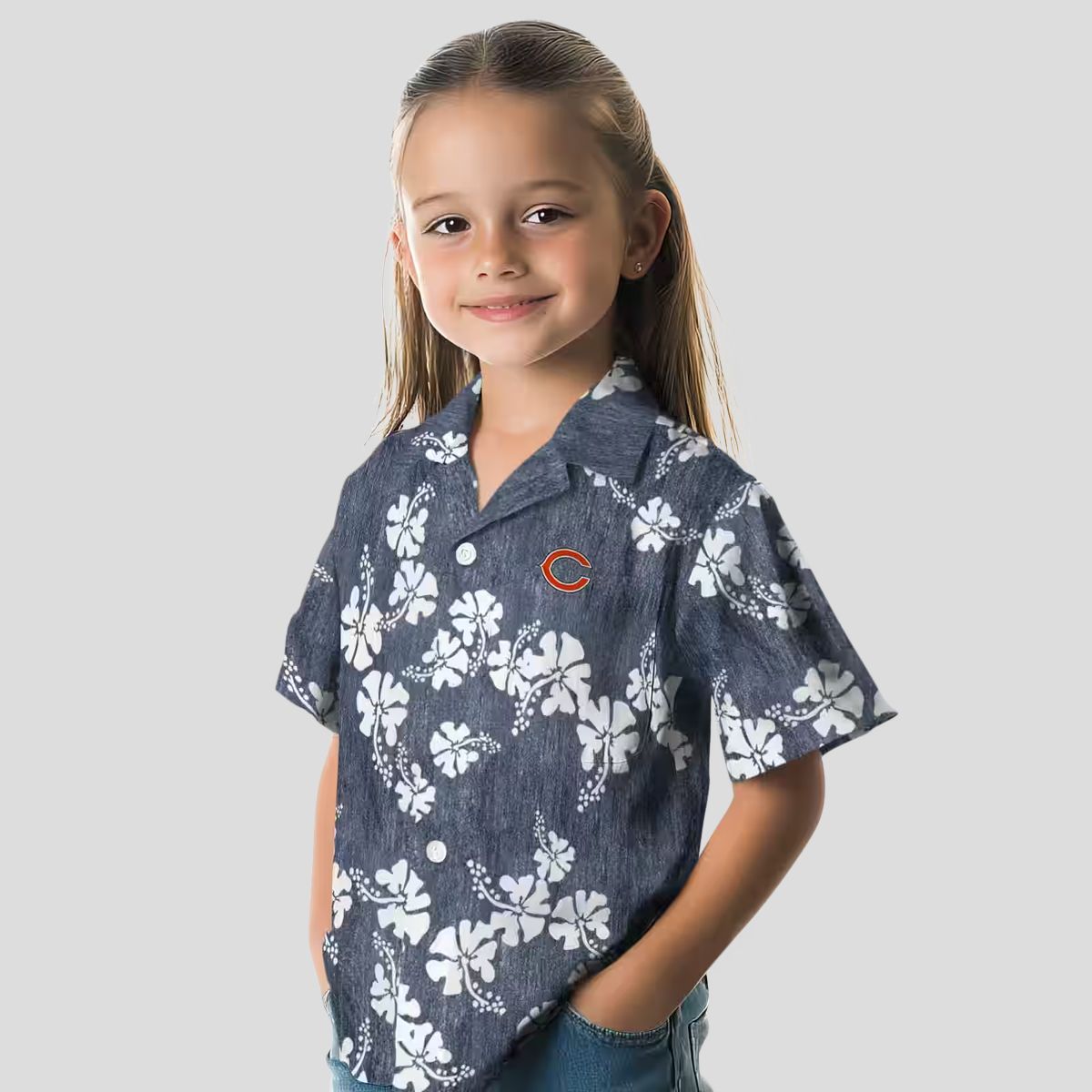 Chicago Bears Tropical Blue Hawaiian Shirt - Hibiscus Cluster Print