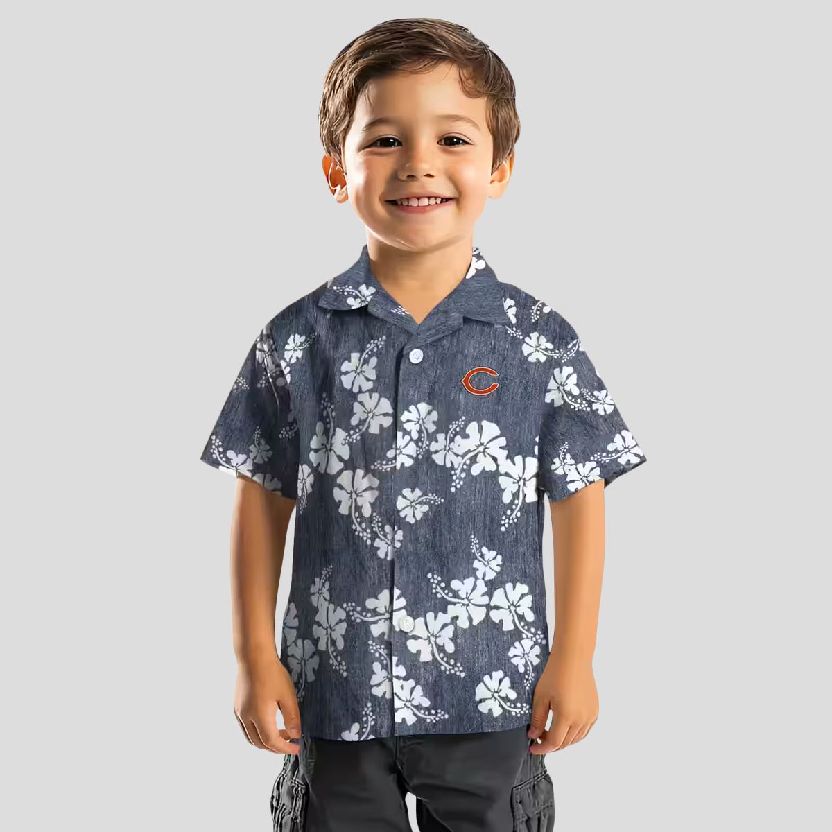 Chicago Bears Tropical Blue Hawaiian Shirt - Hibiscus Cluster Print