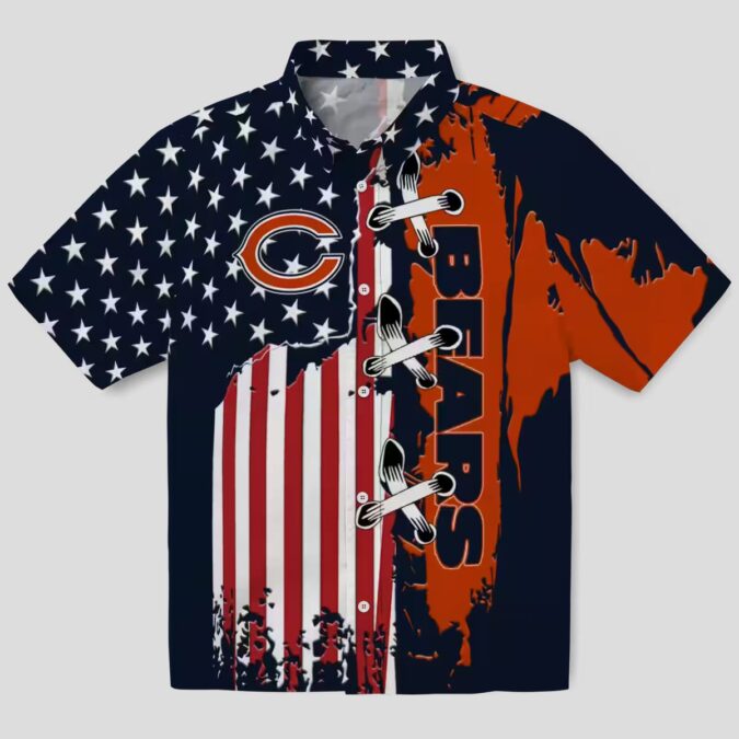 Chicago Bears Tropical Button Up Hawaiian Shirt – Stitched Flag Design