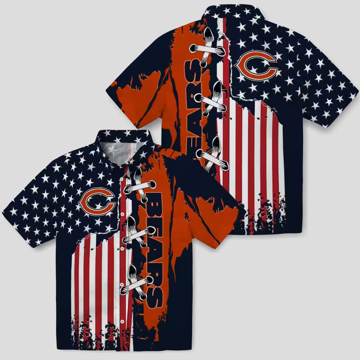 Chicago Bears Tropical Button Up Hawaiian Shirt – Stitched Flag Design