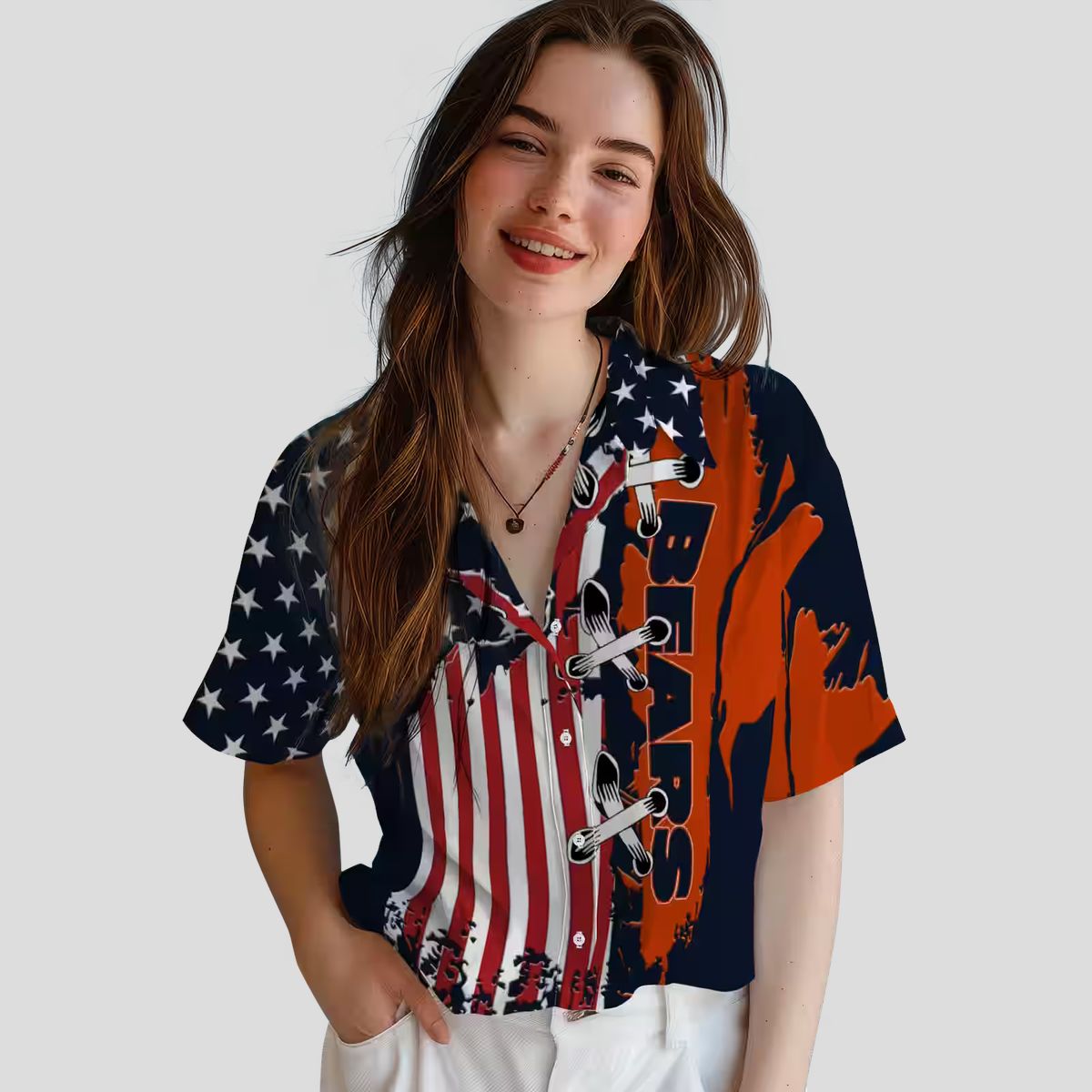 Chicago Bears Tropical Button Up Hawaiian Shirt – Stitched Flag Design