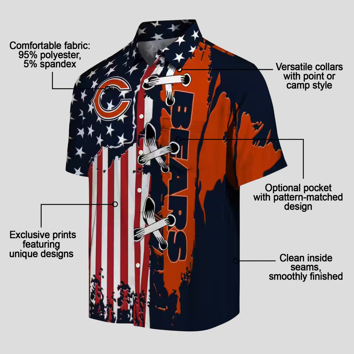 Chicago Bears Tropical Button Up Hawaiian Shirt – Stitched Flag Design