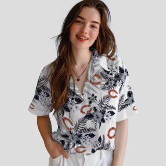 Chicago Bears Tropical Summer Hawaiian Shirt – Hibiscus Palm Leaves Blue Aloha Shirt