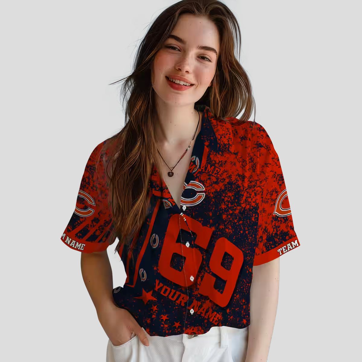 Custom Chicago Bears Blue Hawaiian Shirt – Star Stripes Button Up Aloha Shirt for Summer