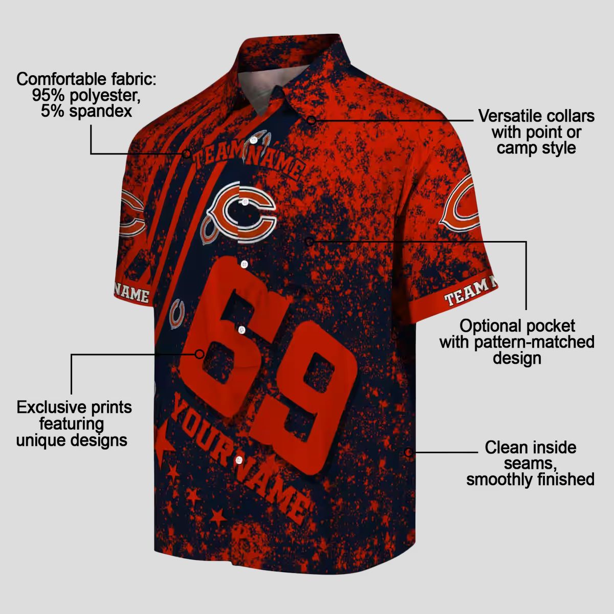 Custom Chicago Bears Blue Hawaiian Shirt – Star Stripes Button Up Aloha Shirt for Summer