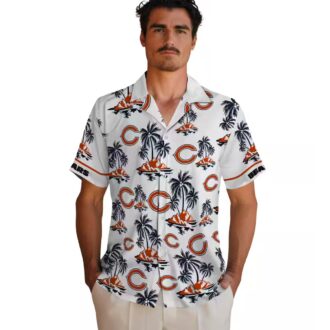 Men's Chicago Bears Hawaiian Shirt – Tropical Palm Island Print Blue White NFL Apparel