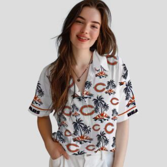 Men's Chicago Bears Hawaiian Shirt – Tropical Palm Island Print Blue White NFL Apparel