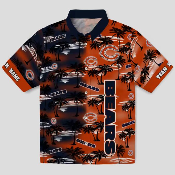 Men's Tropical Chicago Bears Hawaiian Shirt – Palm Silhouettes Blue Button Up