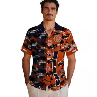 Men's Tropical Chicago Bears Hawaiian Shirt – Palm Silhouettes Blue Button Up