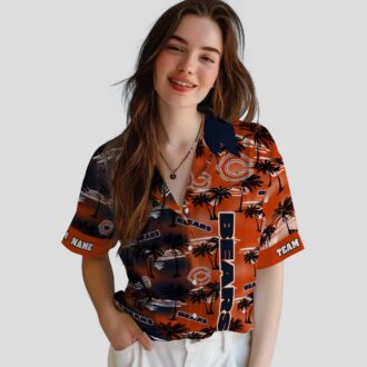 Men's Tropical Chicago Bears Hawaiian Shirt – Palm Silhouettes Blue Button Up