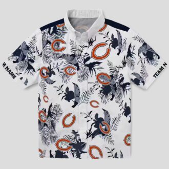 NFL Chicago Bears Blue White Hawaiian Shirt – Botanical Print Button Up for Summer