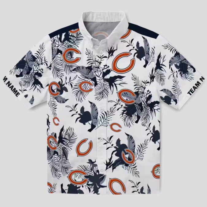 NFL Chicago Bears Blue White Hawaiian Shirt – Botanical Print Button Up for Summer