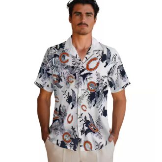 NFL Chicago Bears Blue White Hawaiian Shirt – Botanical Print Button Up for Summer