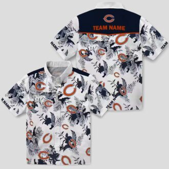 NFL Chicago Bears Blue White Hawaiian Shirt – Botanical Print Button Up for Summer
