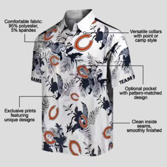 NFL Chicago Bears Blue White Hawaiian Shirt – Botanical Print Button Up for Summer