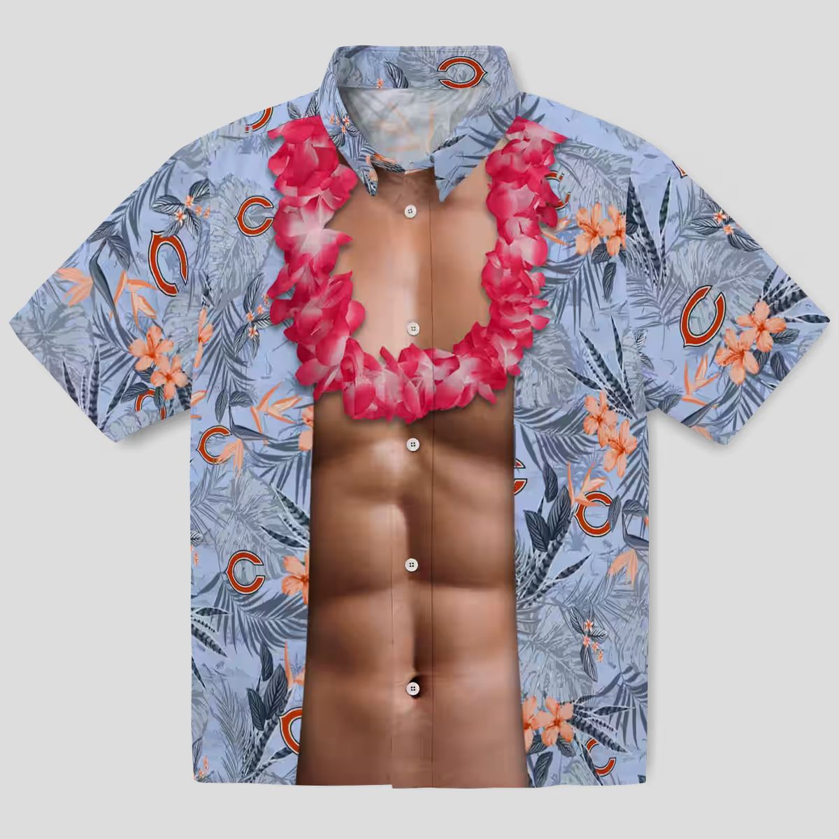 NFL Chicago Bears Funny Hawaiian Shirt – Chest Illusion Blue Aloha Shirt for Summer