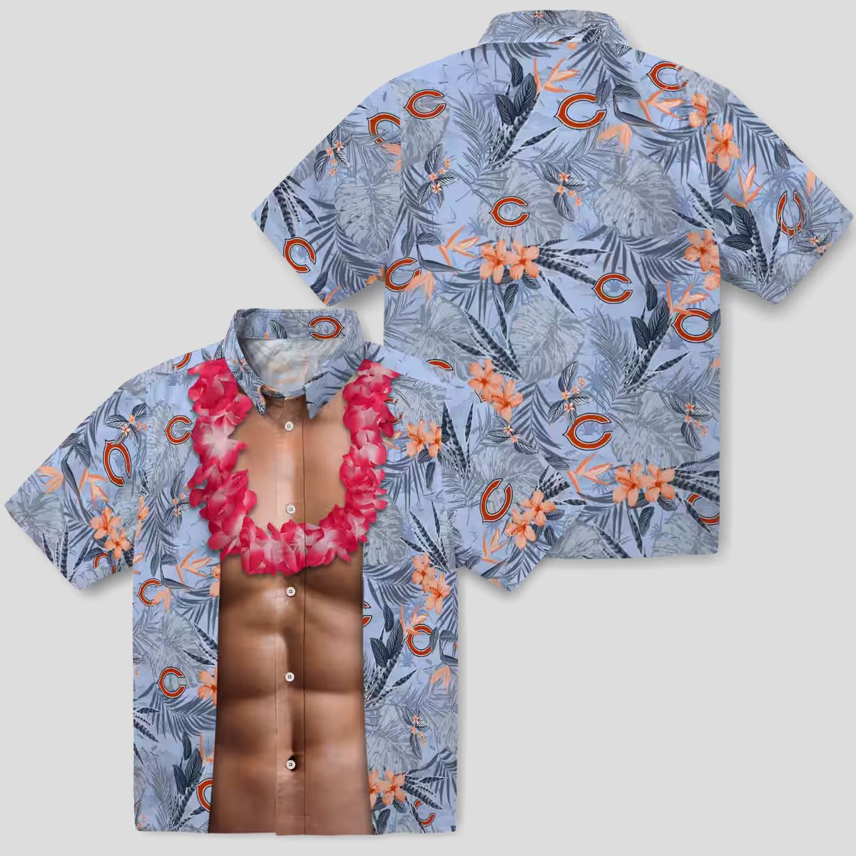 NFL Chicago Bears Funny Hawaiian Shirt – Chest Illusion Blue Aloha Shirt for Summer