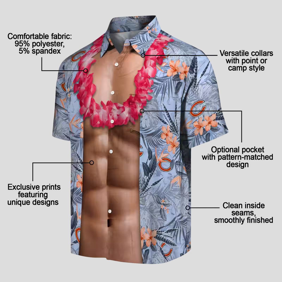 NFL Chicago Bears Funny Hawaiian Shirt – Chest Illusion Blue Aloha Shirt for Summer