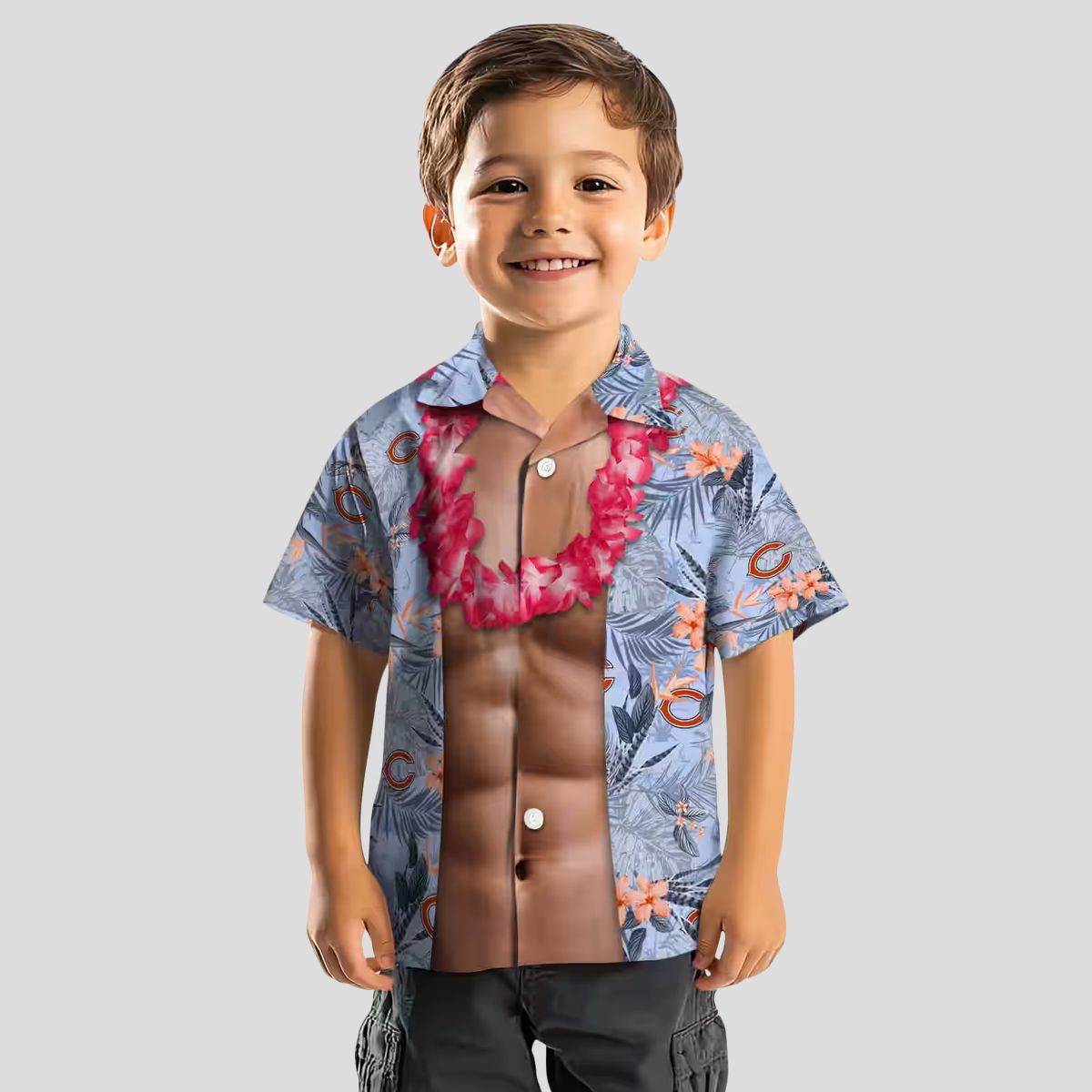 NFL Chicago Bears Funny Hawaiian Shirt – Chest Illusion Blue Aloha Shirt for Summer