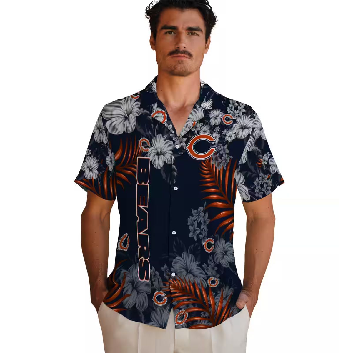 NFL Chicago Bears Hawaiian Shirt – Blue Hibiscus Print Aloha Shirt for Men