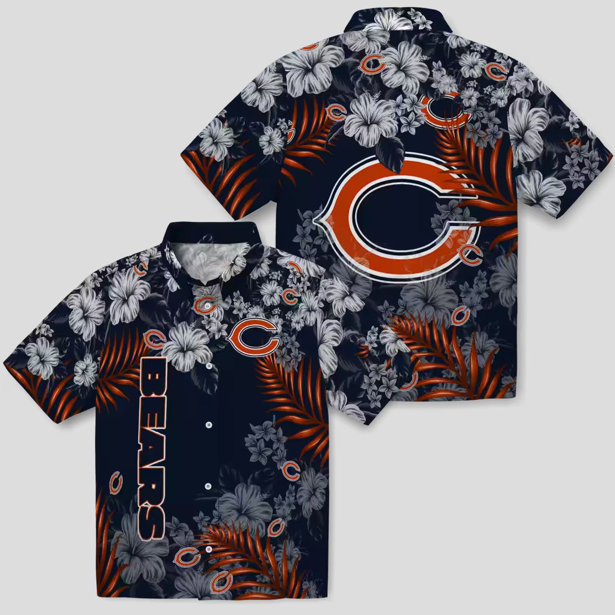 NFL Chicago Bears Hawaiian Shirt – Blue Hibiscus Print Aloha Shirt for Men