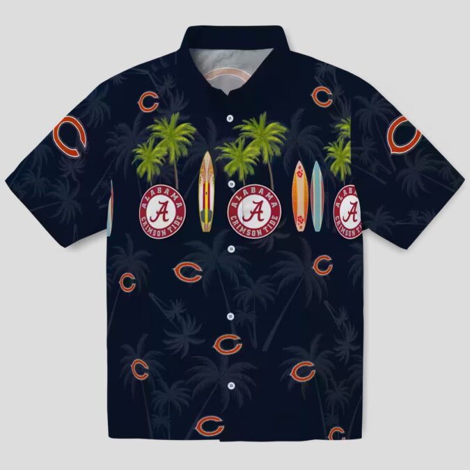 NFL Fans Chicago Bears Blue Hawaiian Shirt - Surfboard Palm Print