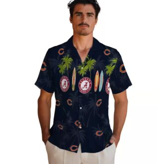 NFL Fans Chicago Bears Blue Hawaiian Shirt - Surfboard Palm Print