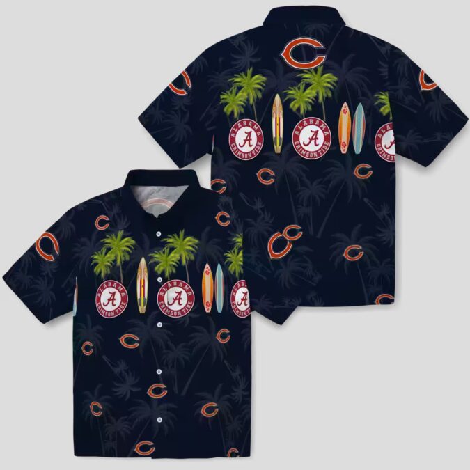 NFL Fans Chicago Bears Blue Hawaiian Shirt - Surfboard Palm Print