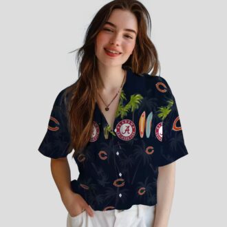 NFL Fans Chicago Bears Blue Hawaiian Shirt - Surfboard Palm Print