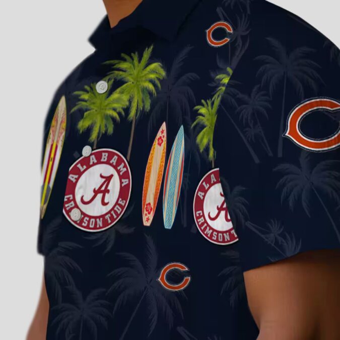 NFL Fans Chicago Bears Blue Hawaiian Shirt - Surfboard Palm Print