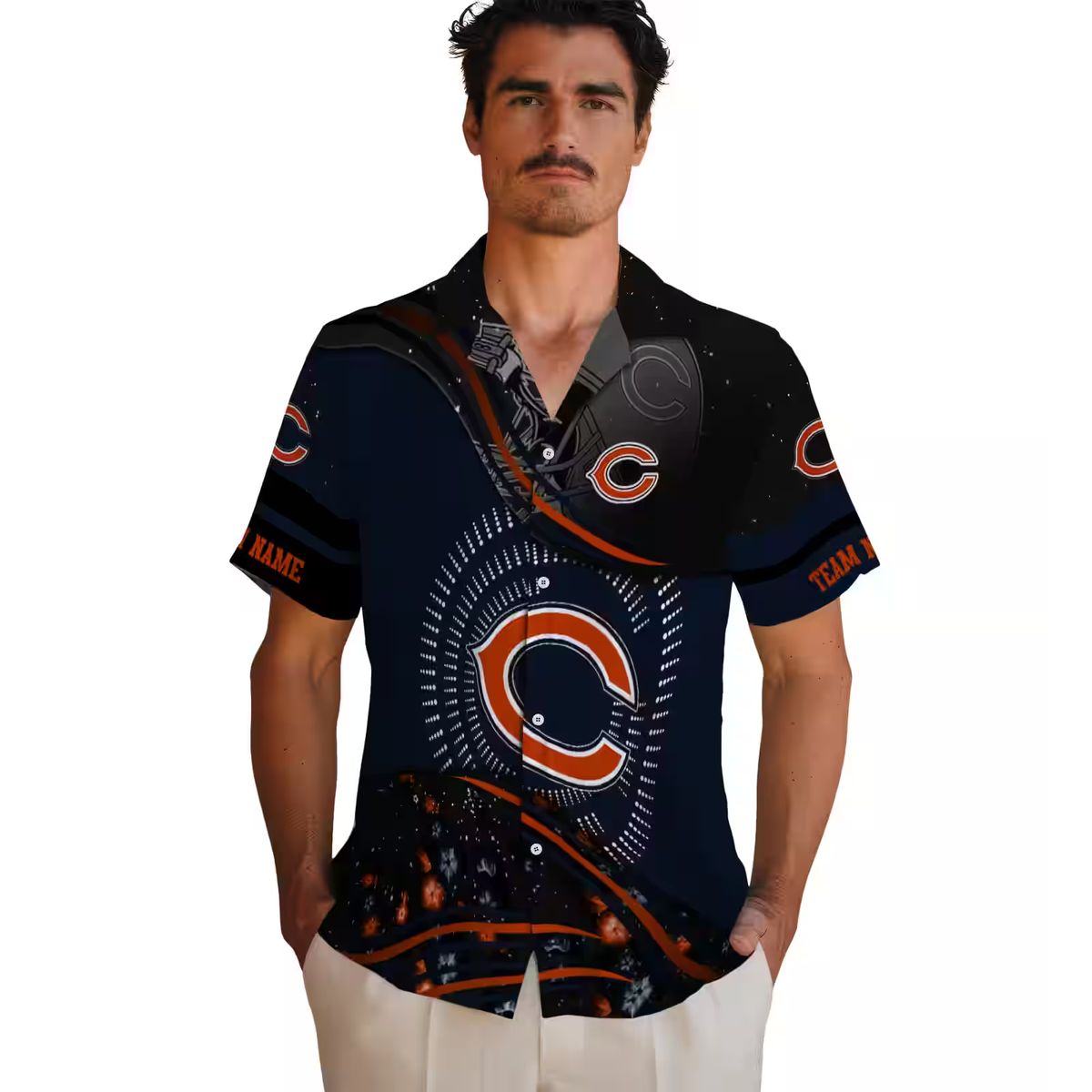 NFL Team Chicago Bears Blue Black Hawaiian Shirt for Fans