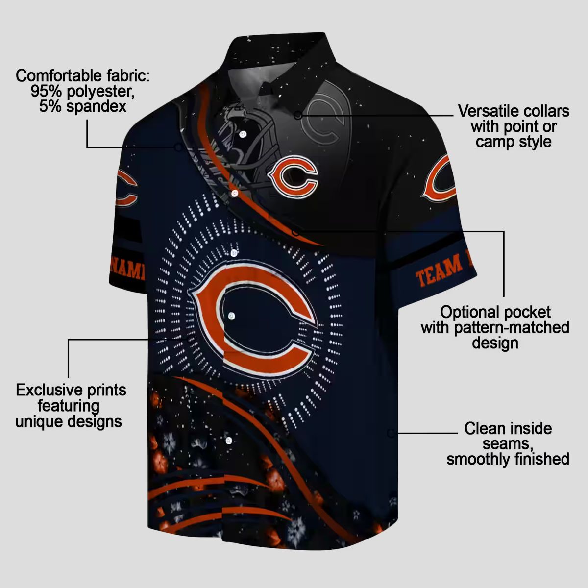 NFL Team Chicago Bears Blue Black Hawaiian Shirt for Fans