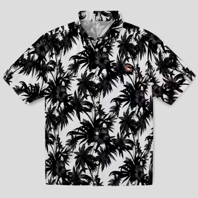 NFL Team Chicago Bears Hawaiian Shirt - Black & White Tropical Palm Aloha Shirt