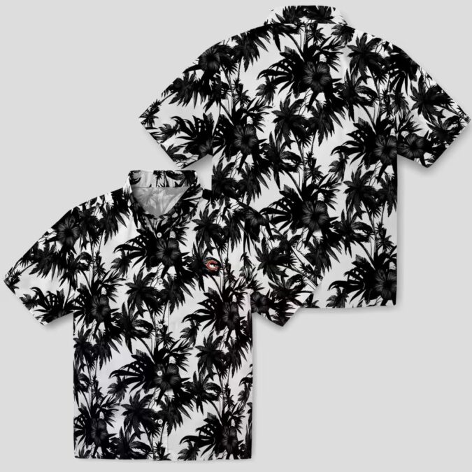 NFL Team Chicago Bears Hawaiian Shirt - Black & White Tropical Palm Aloha Shirt