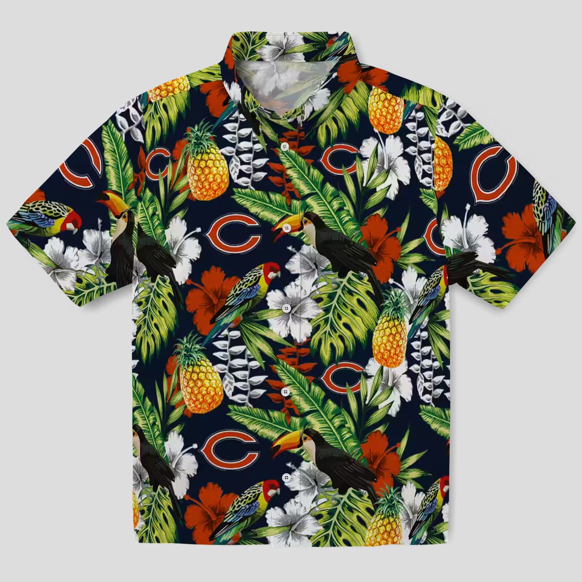 Personalized Chicago Bears Hawaiian Shirt – Tropical Toucan Blue Green Button Up Shirt