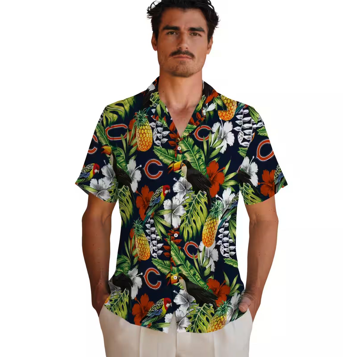 Personalized Chicago Bears Hawaiian Shirt – Tropical Toucan Blue Green Button Up Shirt