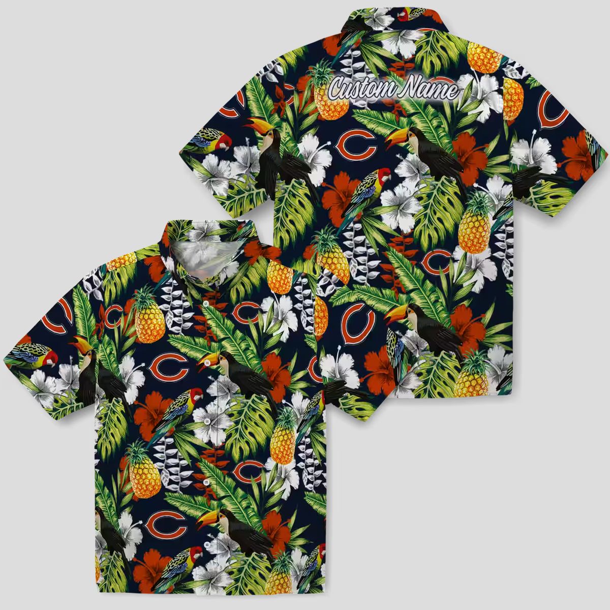 Personalized Chicago Bears Hawaiian Shirt – Tropical Toucan Blue Green Button Up Shirt
