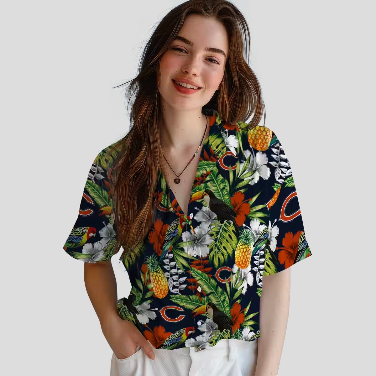 Personalized Chicago Bears Hawaiian Shirt – Tropical Toucan Blue Green Button Up Shirt