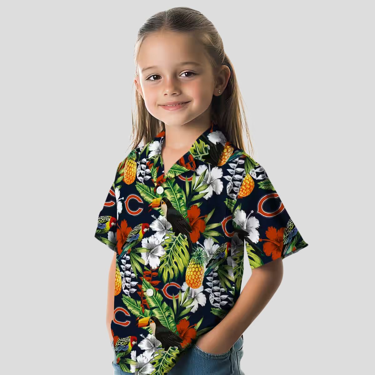 Personalized Chicago Bears Hawaiian Shirt – Tropical Toucan Blue Green Button Up Shirt