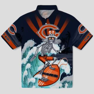 Surfing Skeleton Chicago Bears Hawaiian Shirt – Blue Tropical Aloha NFL Fan Apparel
