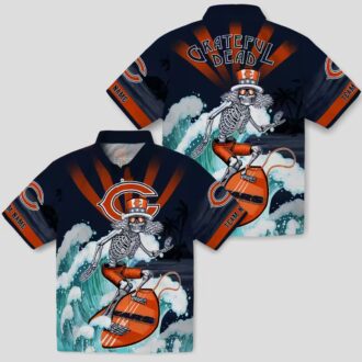 Surfing Skeleton Chicago Bears Hawaiian Shirt – Blue Tropical Aloha NFL Fan Apparel