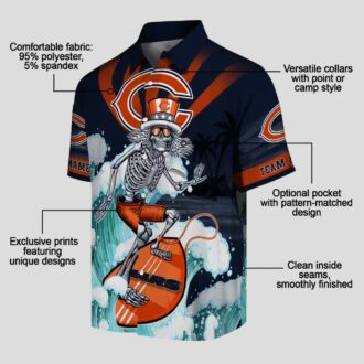 Surfing Skeleton Chicago Bears Hawaiian Shirt – Blue Tropical Aloha NFL Fan Apparel