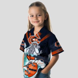 Surfing Skeleton Chicago Bears Hawaiian Shirt – Blue Tropical Aloha NFL Fan Apparel