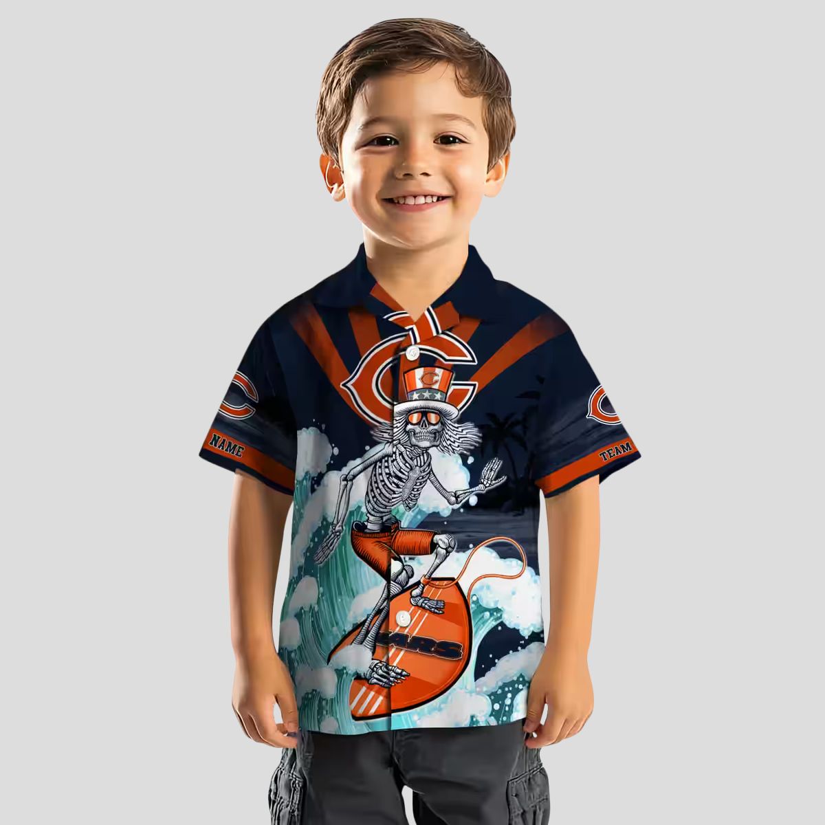 Surfing Skeleton Chicago Bears Hawaiian Shirt – Blue Tropical Aloha NFL Fan Apparel