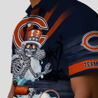 Surfing Skeleton Chicago Bears Hawaiian Shirt – Blue Tropical Aloha NFL Fan Apparel